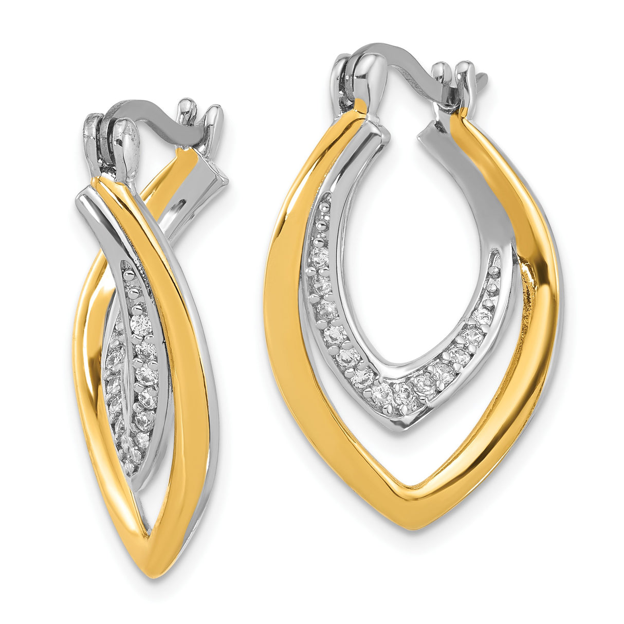 Sterling Silver Drop Earrings with Cubic Zirconia, Two-Tone Marquise Open Design for Women