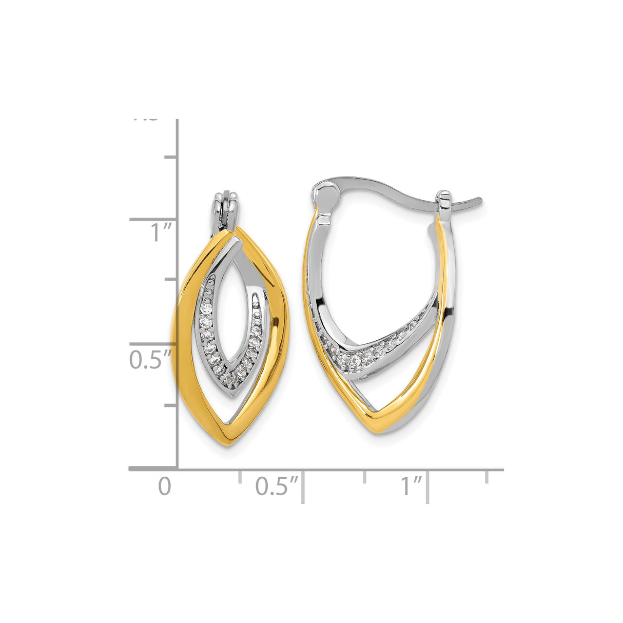 Sterling Silver Drop Earrings with Cubic Zirconia, Two-Tone Marquise Open Design for Women