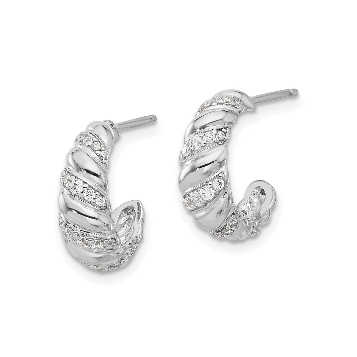 Sterling Silver Hoop Earrings with Cubic Zirconia, Twisted Rope Design, Post Backs