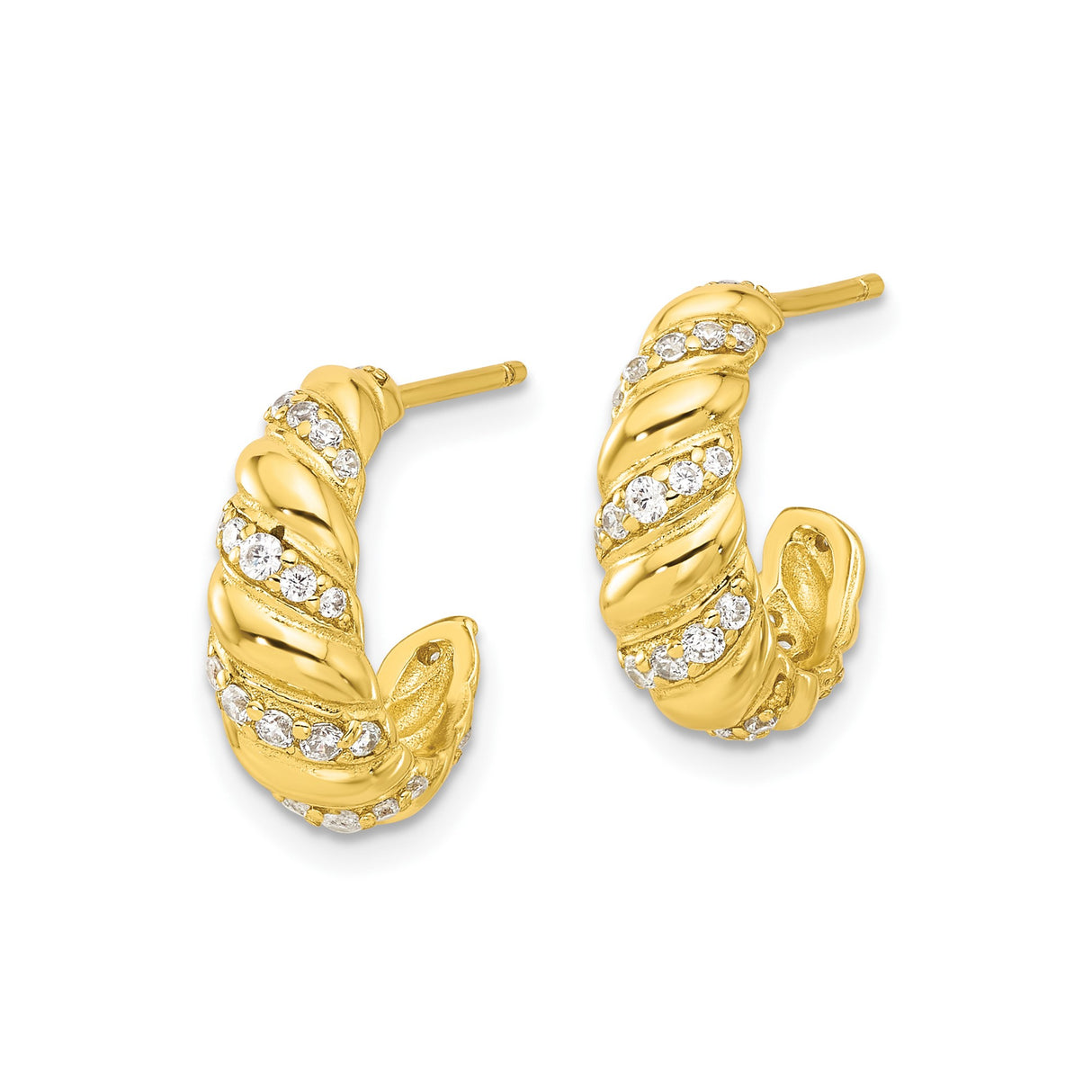 Sterling Silver Hoop Earrings with Cubic Zirconia, Gold Plated Twisted Rope Design