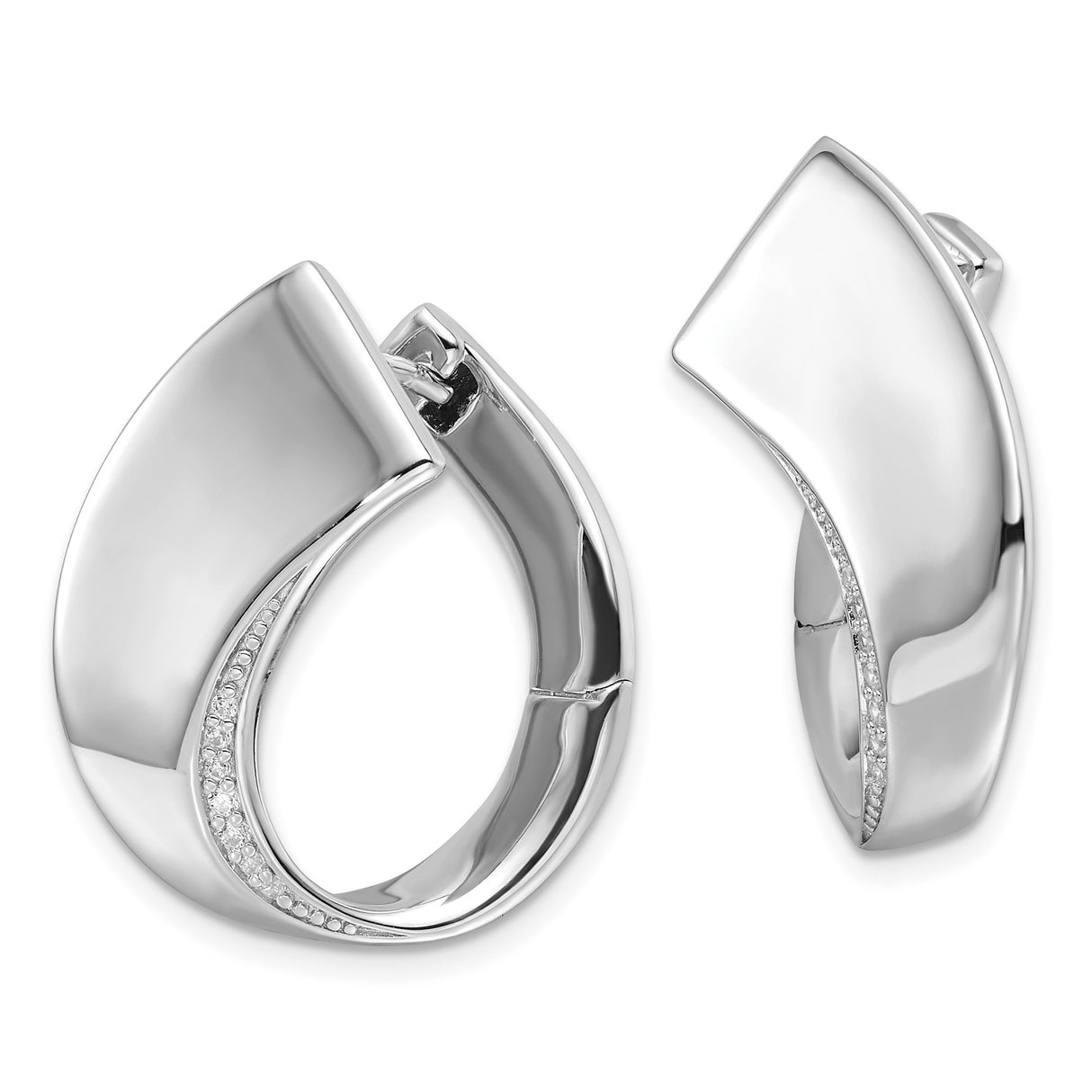 Sterling Silver Hoop Earrings with Cubic Zirconia, Curved Square Geometric Minimalist Design
