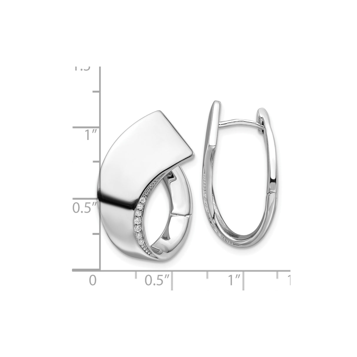 Sterling Silver Hoop Earrings with Cubic Zirconia, Curved Square Geometric Minimalist Design