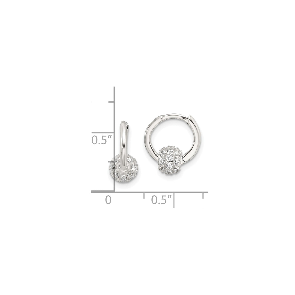 Sterling Silver Hoop Earrings with Cubic Zirconia Bead, Modern Minimalist Style for Women