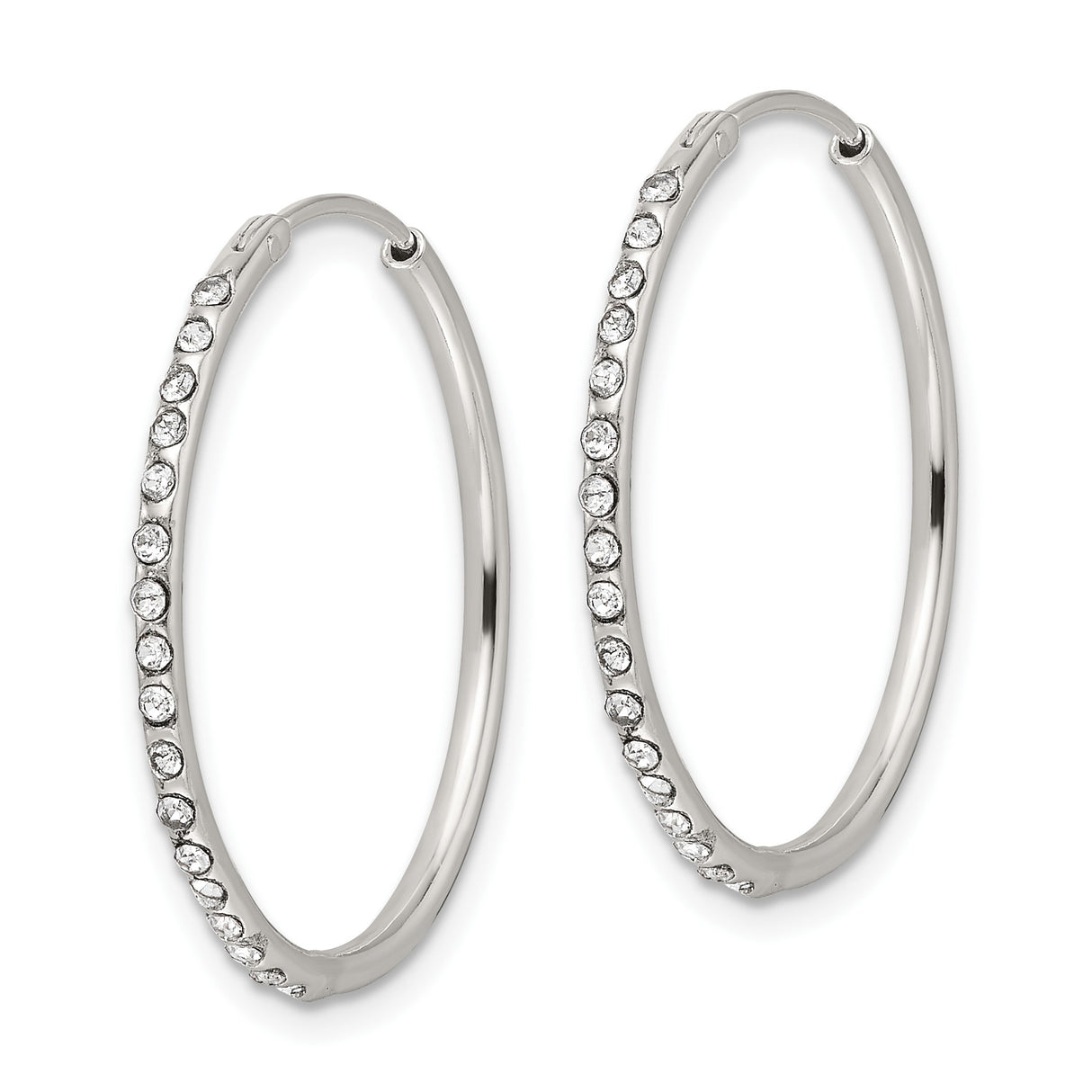 Sterling Silver Hoop Earrings with Cubic Zirconia, Medium Classic Front-Facing Sparkle Design