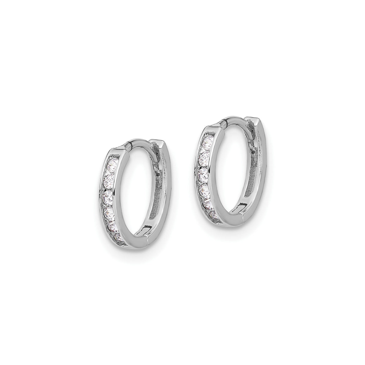 Sterling Silver Hoop Earrings with Channel Set Cubic Zirconia, Lightweight Huggie Style