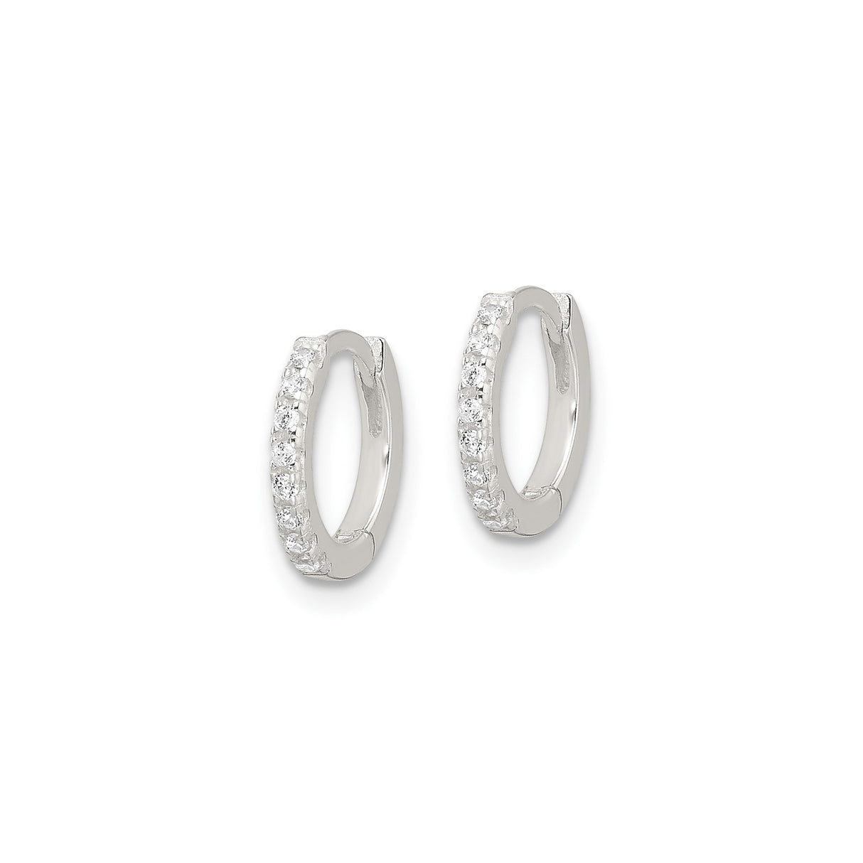 Sterling Silver Huggie Hoop Earrings with Cubic Zirconia, Polished Classic Style for Women