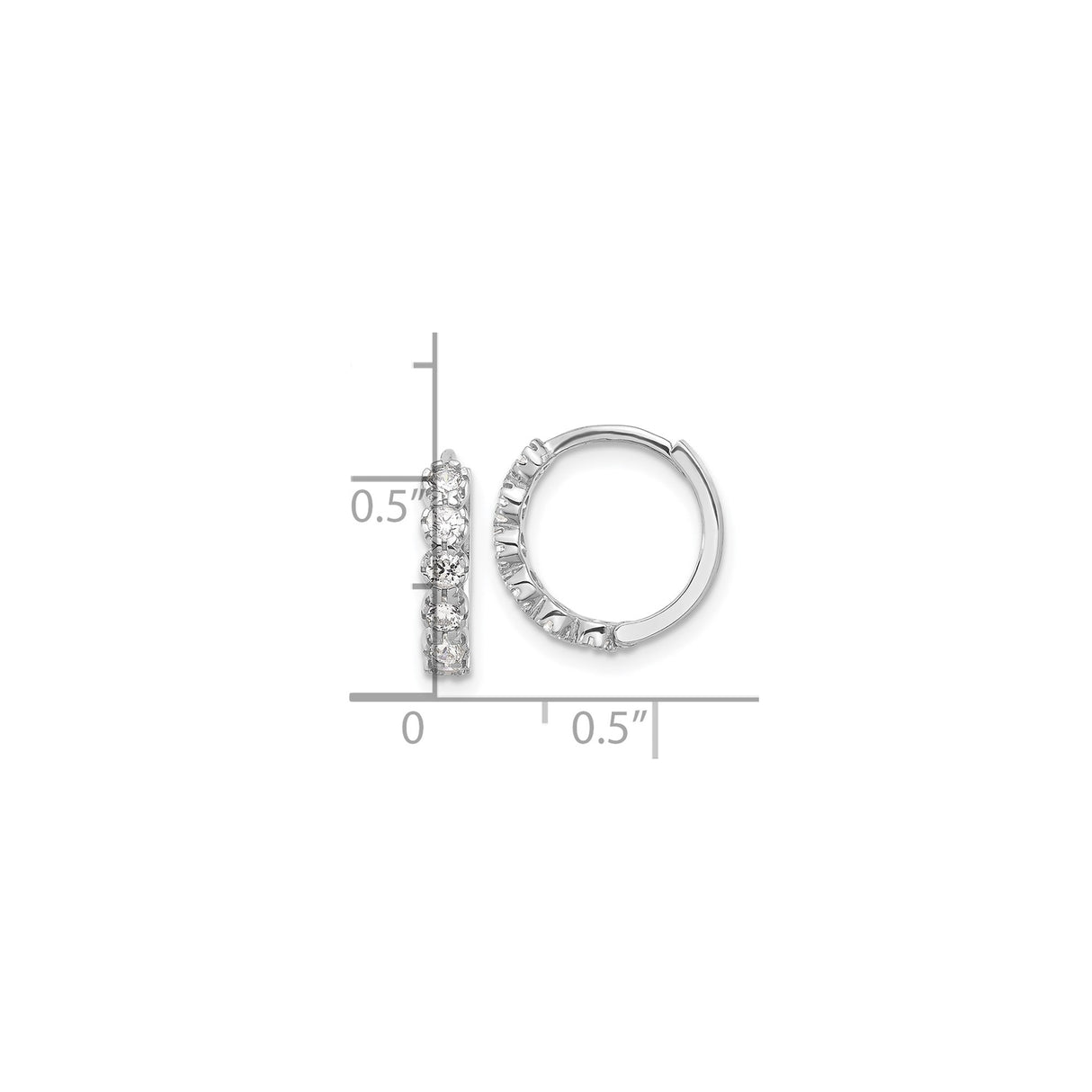 Sterling Silver Hoop Earrings with Cubic Zirconia in Shared Prong Setting, Minimalist Huggie Style