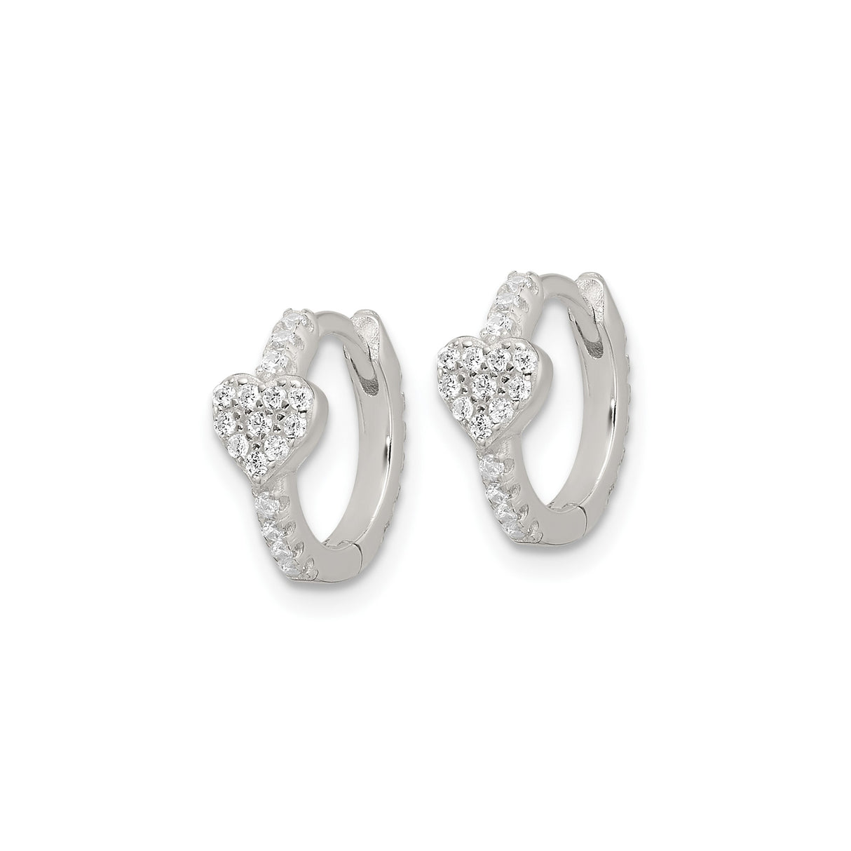 Sterling Silver Heart Hoop Earrings with Cubic Zirconia Pave Accents for Women