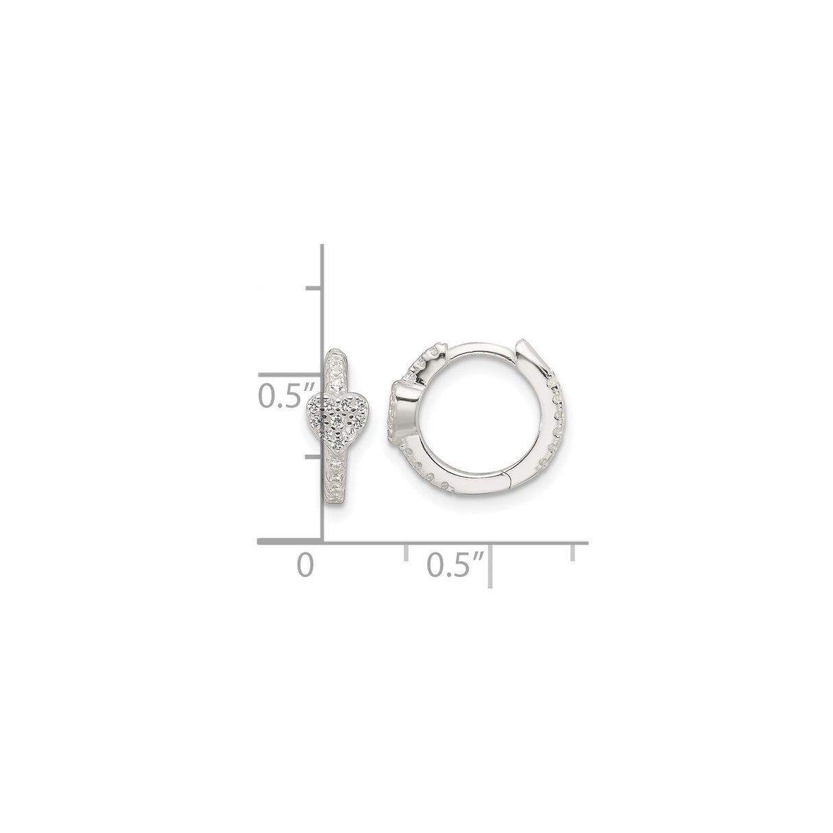 Sterling Silver Heart Hoop Earrings with Cubic Zirconia Pave Accents for Women