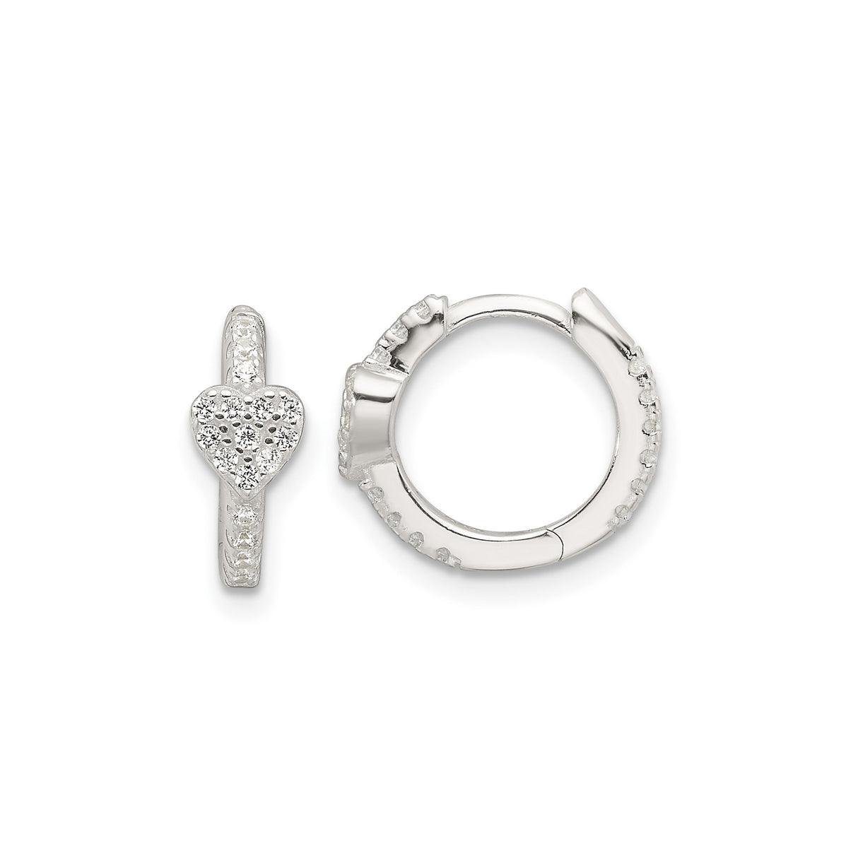 Sterling Silver Heart Hoop Earrings with Cubic Zirconia Pave Accents for Women