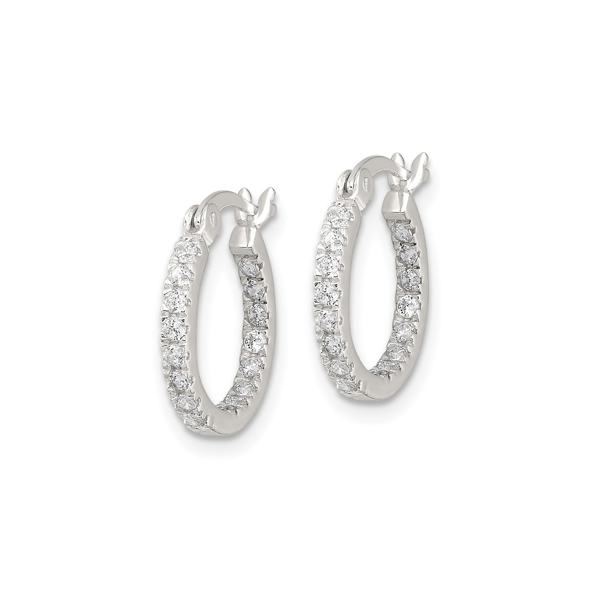 Sterling Silver Hoop Earrings with Cubic Zirconia, Hinged Design, Polished Finish