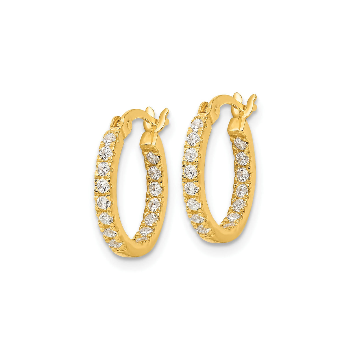 Sterling Silver Hoop Earrings with Cubic Zirconia, Gold Plated Round Design for Women