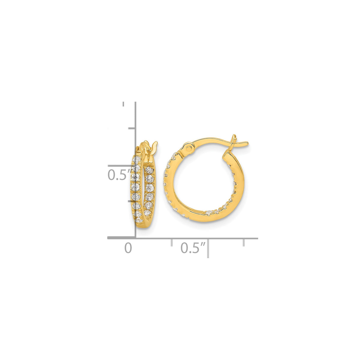 Sterling Silver Hoop Earrings with Cubic Zirconia, Gold Plated Round Design for Women