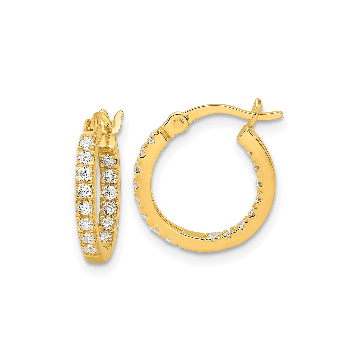 Sterling Silver Hoop Earrings with Cubic Zirconia, Gold Plated Round Design for Women