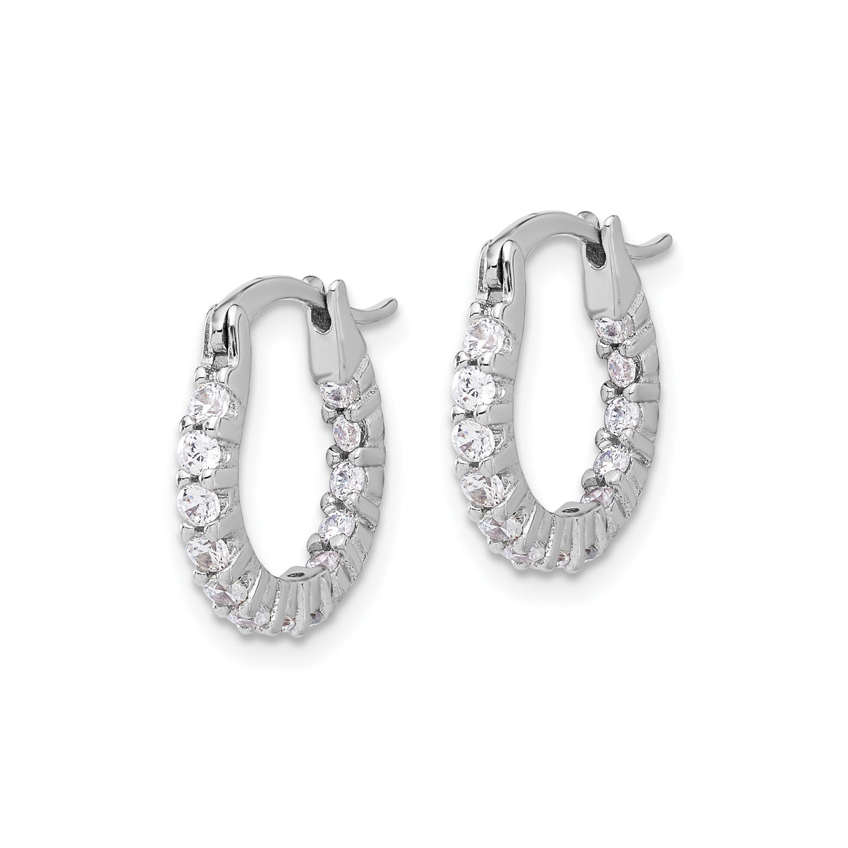 Sterling Silver Hoop Earrings with Cubic Zirconia, Double Row Channel and Prong Set Design