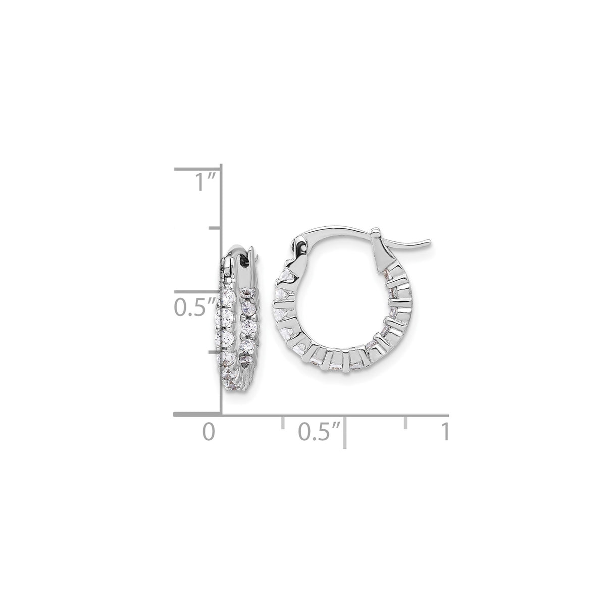 Sterling Silver Hoop Earrings with Cubic Zirconia, Double Row Channel and Prong Set Design