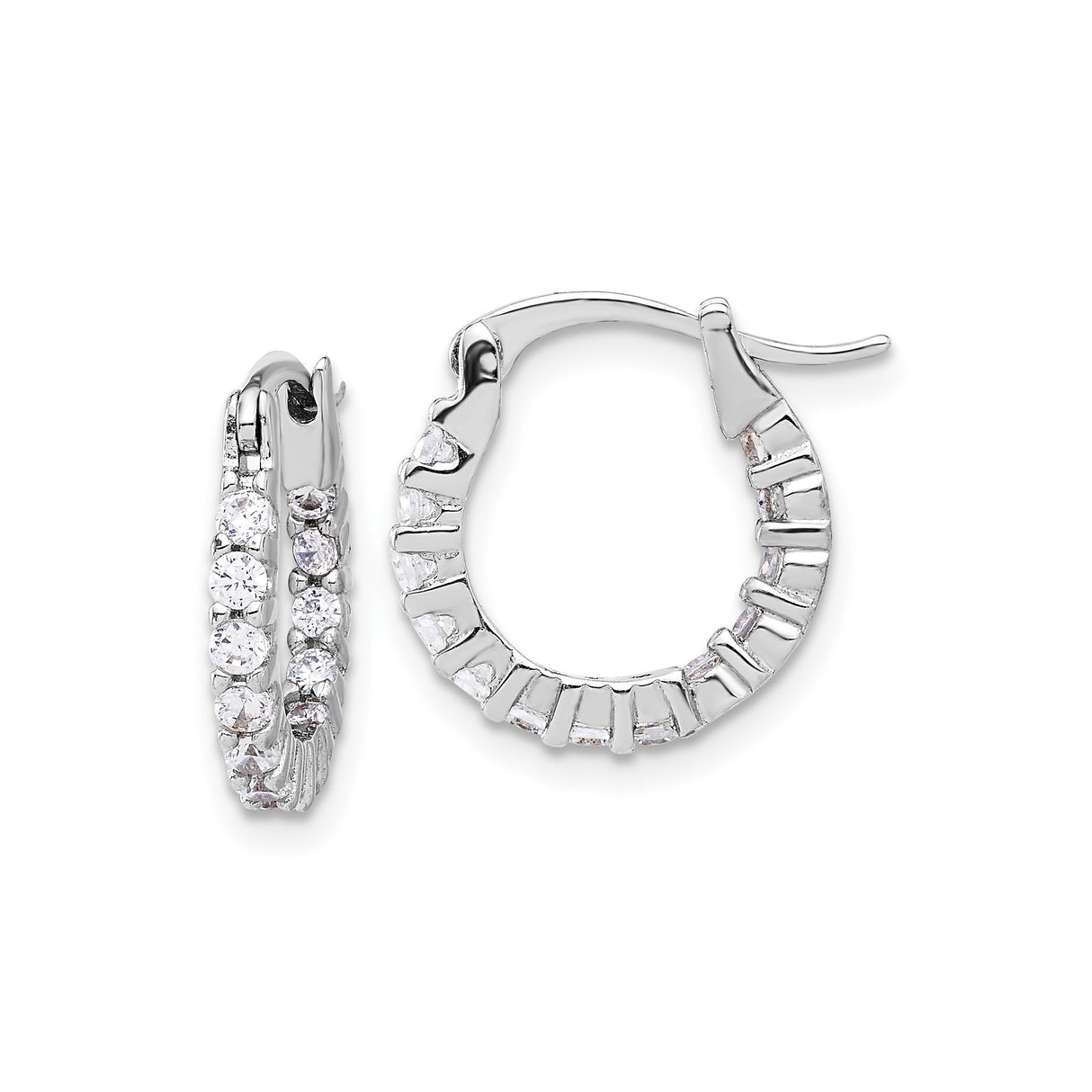 Sterling Silver Hoop Earrings with Cubic Zirconia, Double Row Channel and Prong Set Design