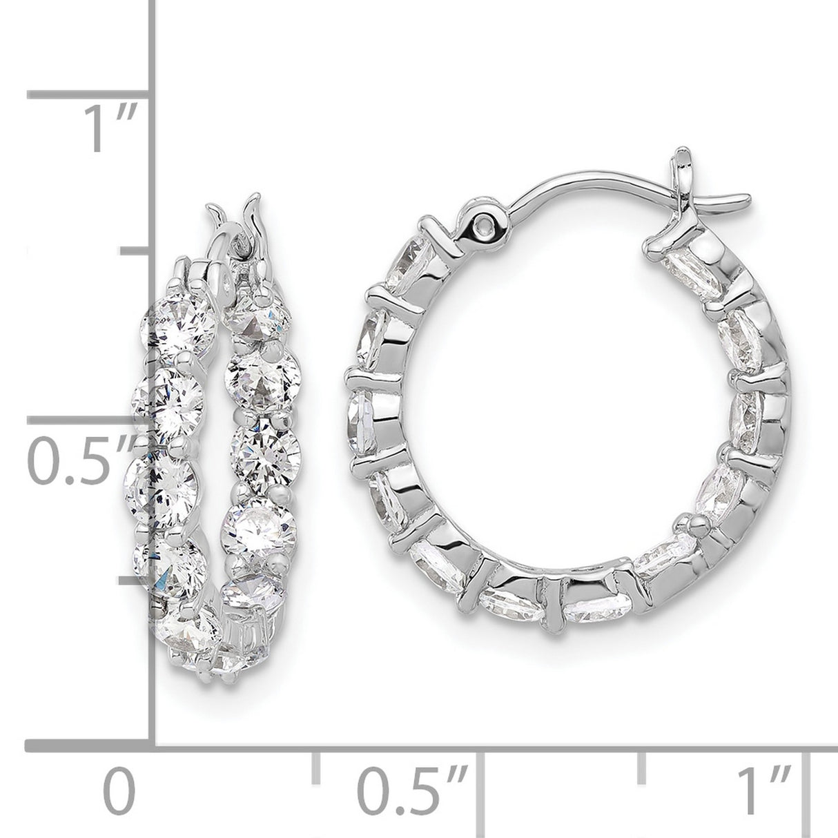 Sterling Silver Hoop Earrings with Round Cut Cubic Zirconia, Inside Out Shared Prong Design