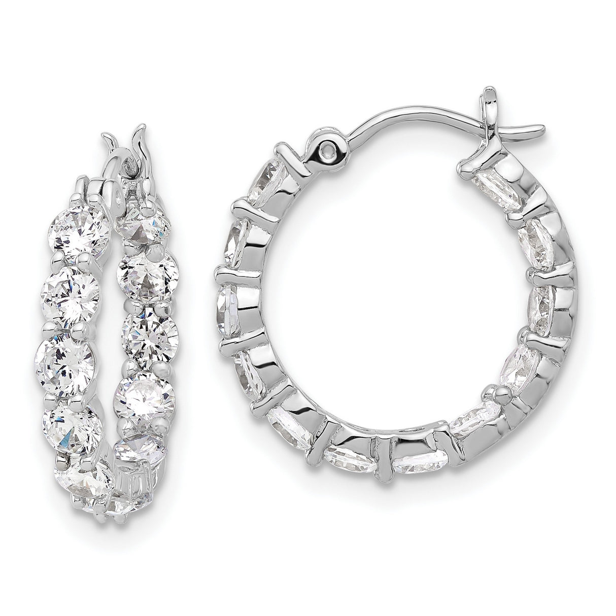 Sterling Silver Hoop Earrings with Round Cut Cubic Zirconia, Inside Out Shared Prong Design