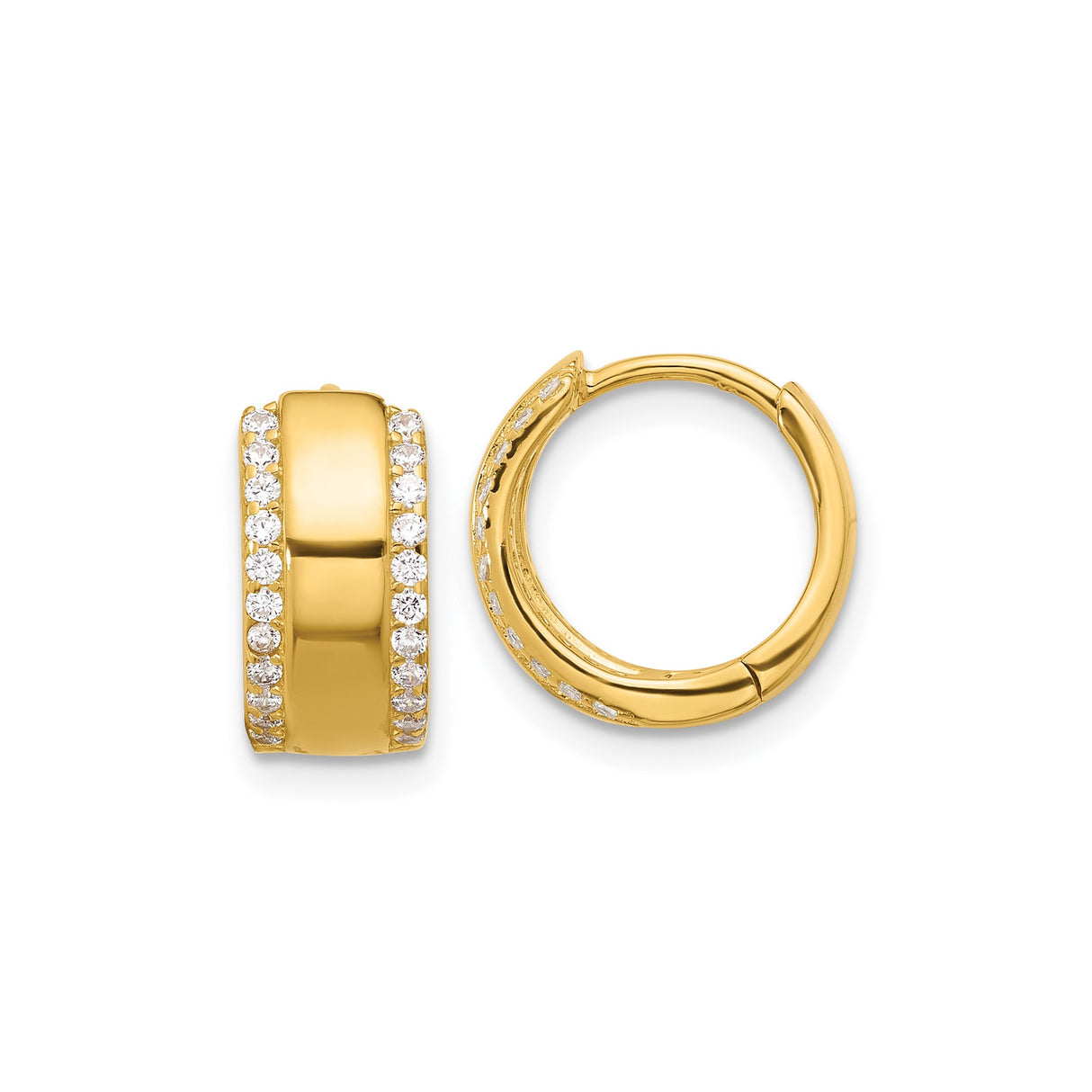 Sterling Silver Huggie Hoop Earrings with Cubic Zirconia Accents, Polished Finish, Classic Design