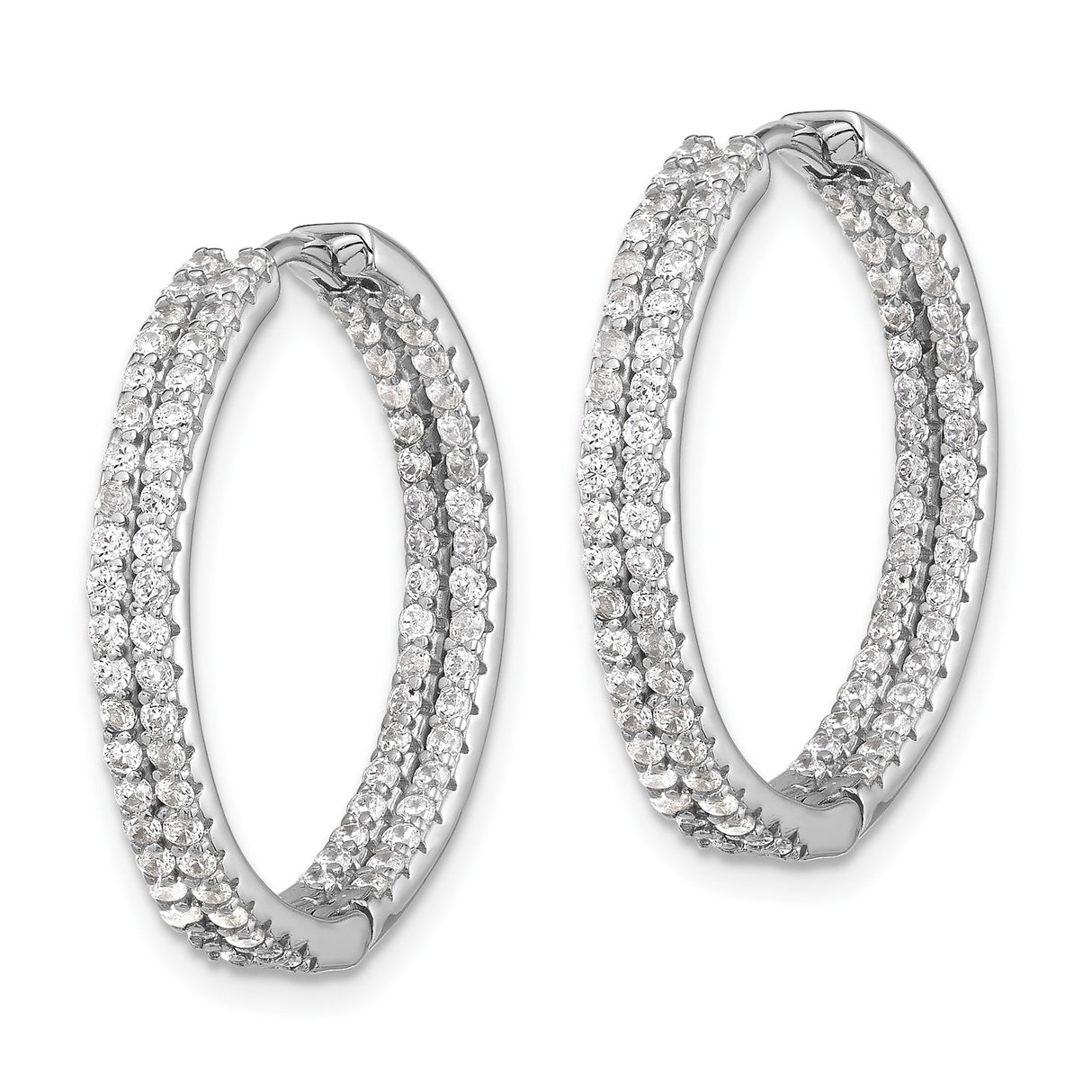 Sterling Silver Hoop Earrings with Triple Row Cubic Zirconia, Layered Round Design