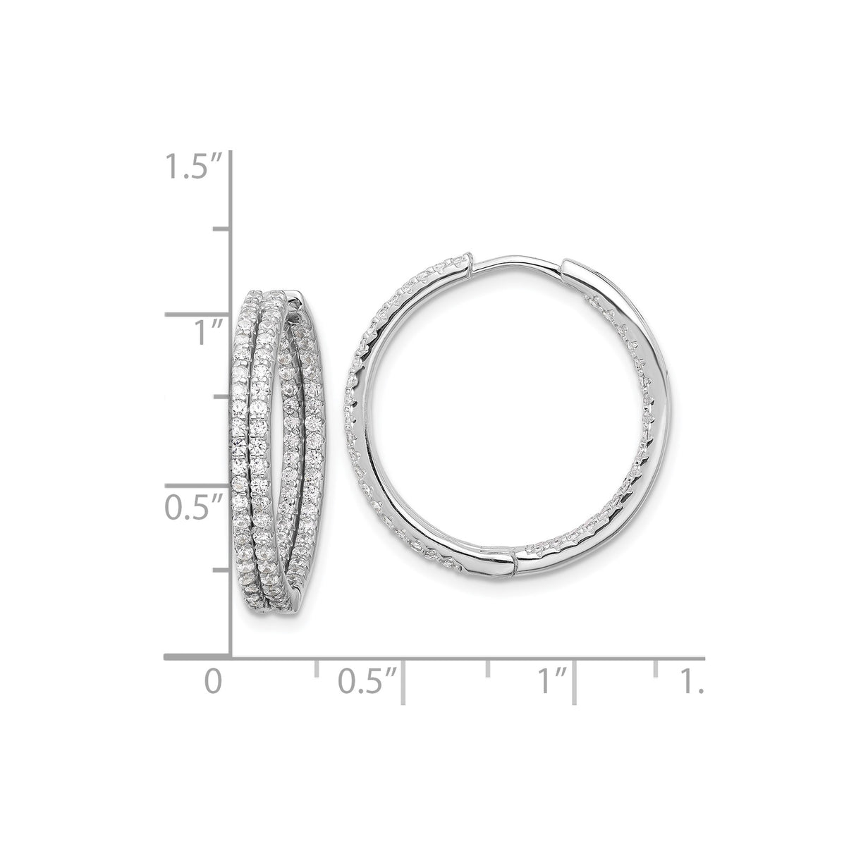 Sterling Silver Hoop Earrings with Triple Row Cubic Zirconia, Layered Round Design