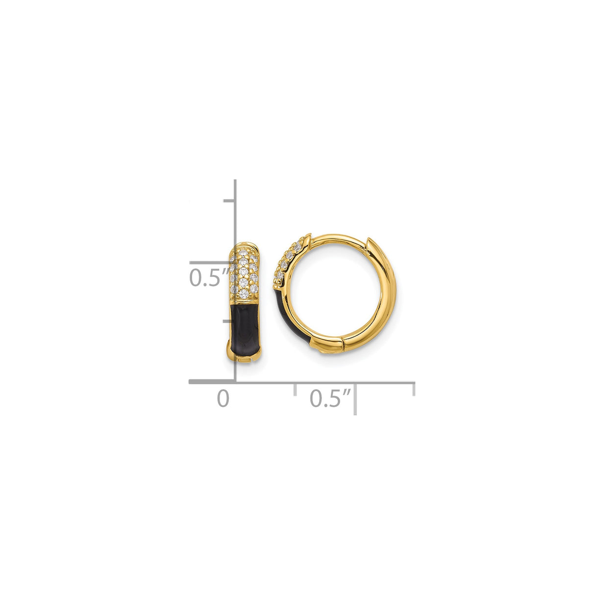 Sterling Silver Hoop Earrings with Cubic Zirconia, Gold-Plated and Black Enamel Detail