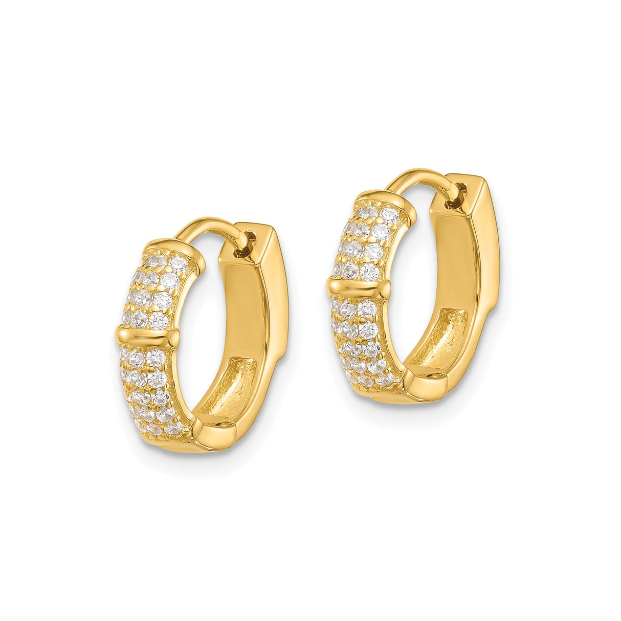 Sterling Silver Bamboo Hoop Earrings with Cubic Zirconia, Segmented Modern Statement Style