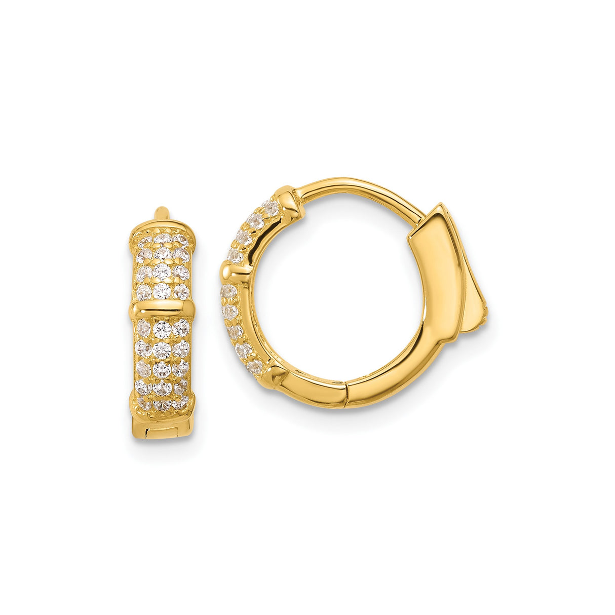 Sterling Silver Bamboo Hoop Earrings with Cubic Zirconia, Segmented Modern Statement Style