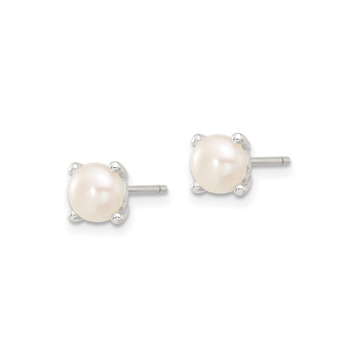 Sterling Silver Pearl Stud Earrings with Round White Freshwater Pearls, Classic Minimalist Design