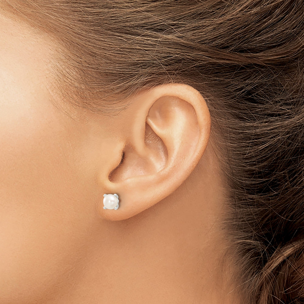 Sterling Silver Pearl Stud Earrings with Round White Freshwater Pearls, Classic Minimalist Design