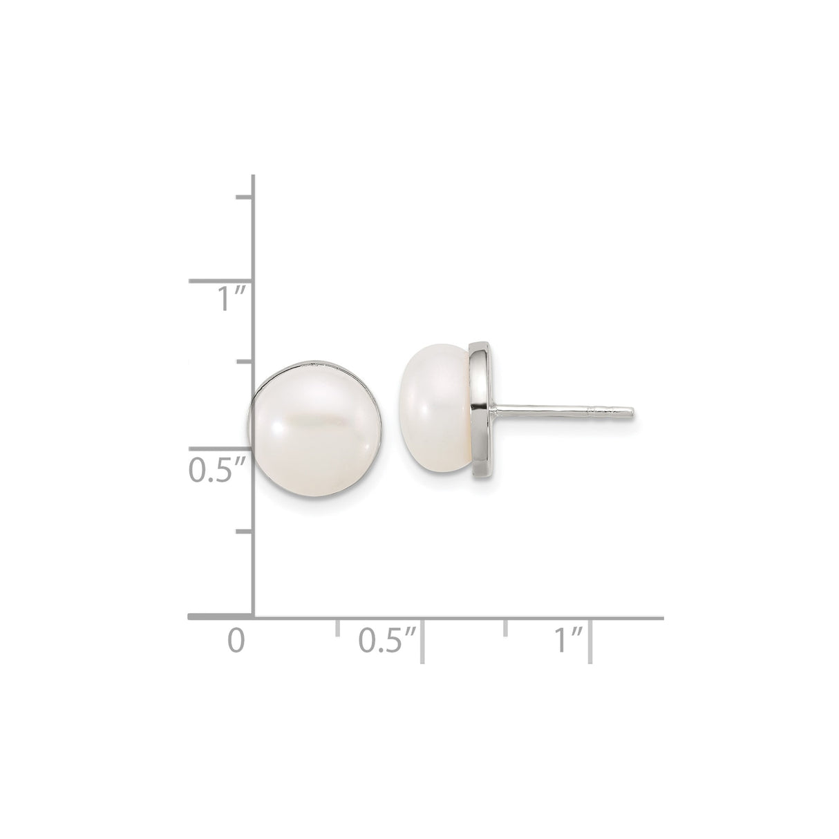 Sterling Silver Pearl Stud Earrings with Round Cultured White Pearls in Bezel Setting