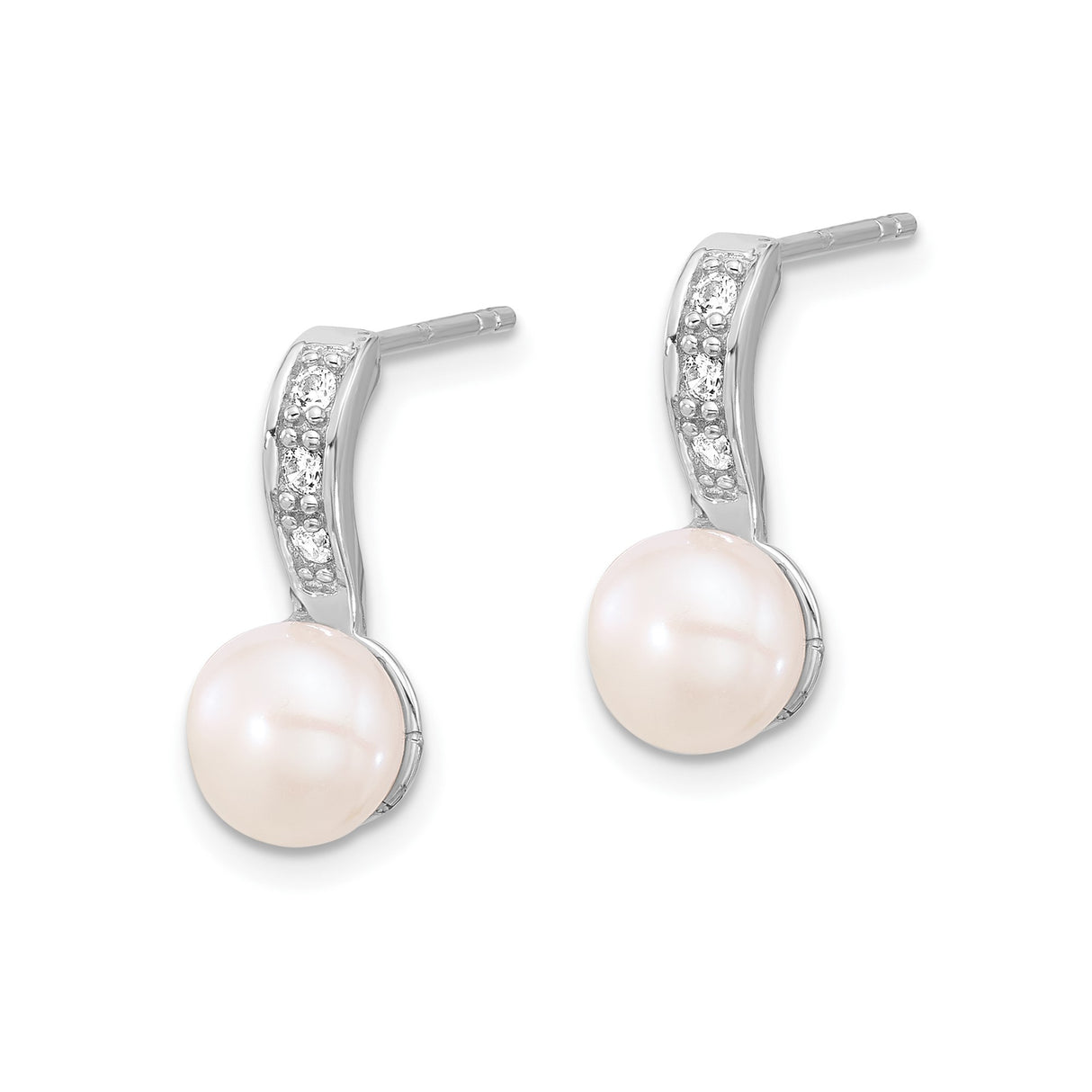 Sterling Silver Drop Earrings with White Freshwater Cultured Pearl and Cubic Zirconia