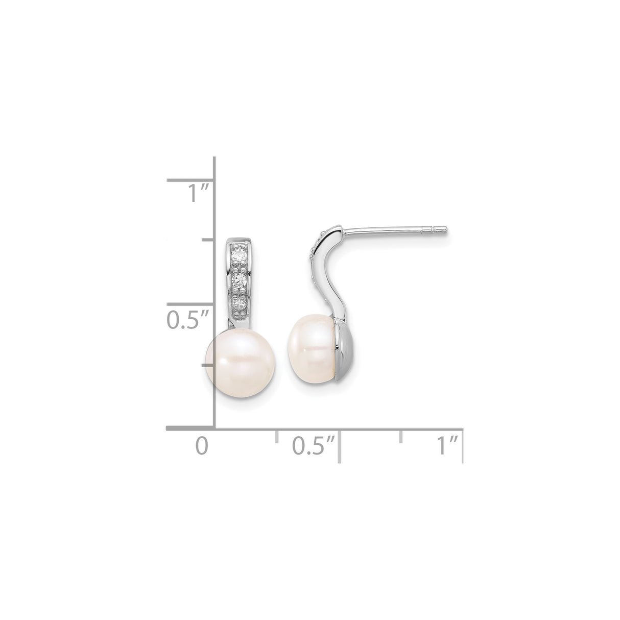 Sterling Silver Drop Earrings with White Freshwater Cultured Pearl and Cubic Zirconia