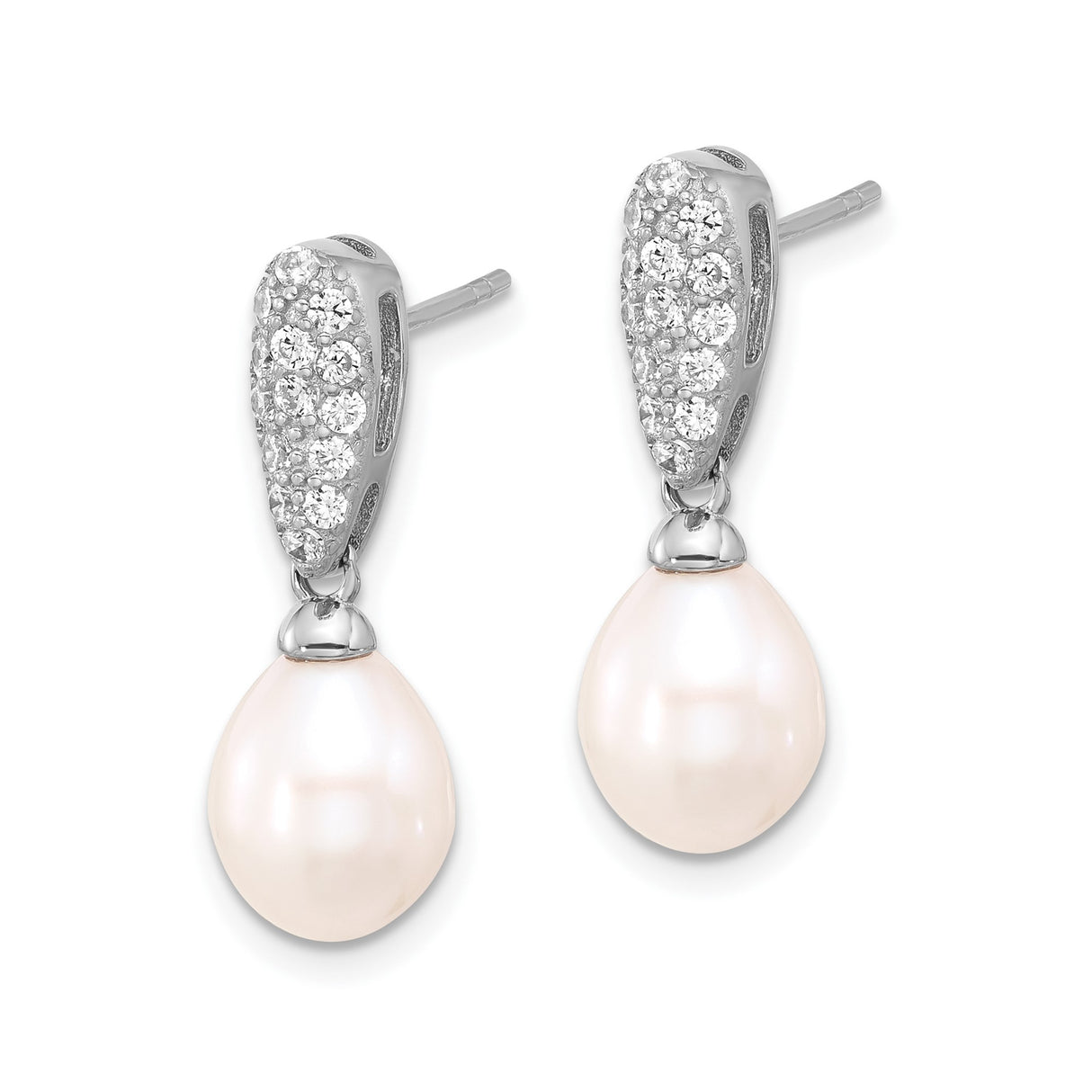Sterling Silver Drop Earrings with Freshwater Pearls and Cubic Zirconia