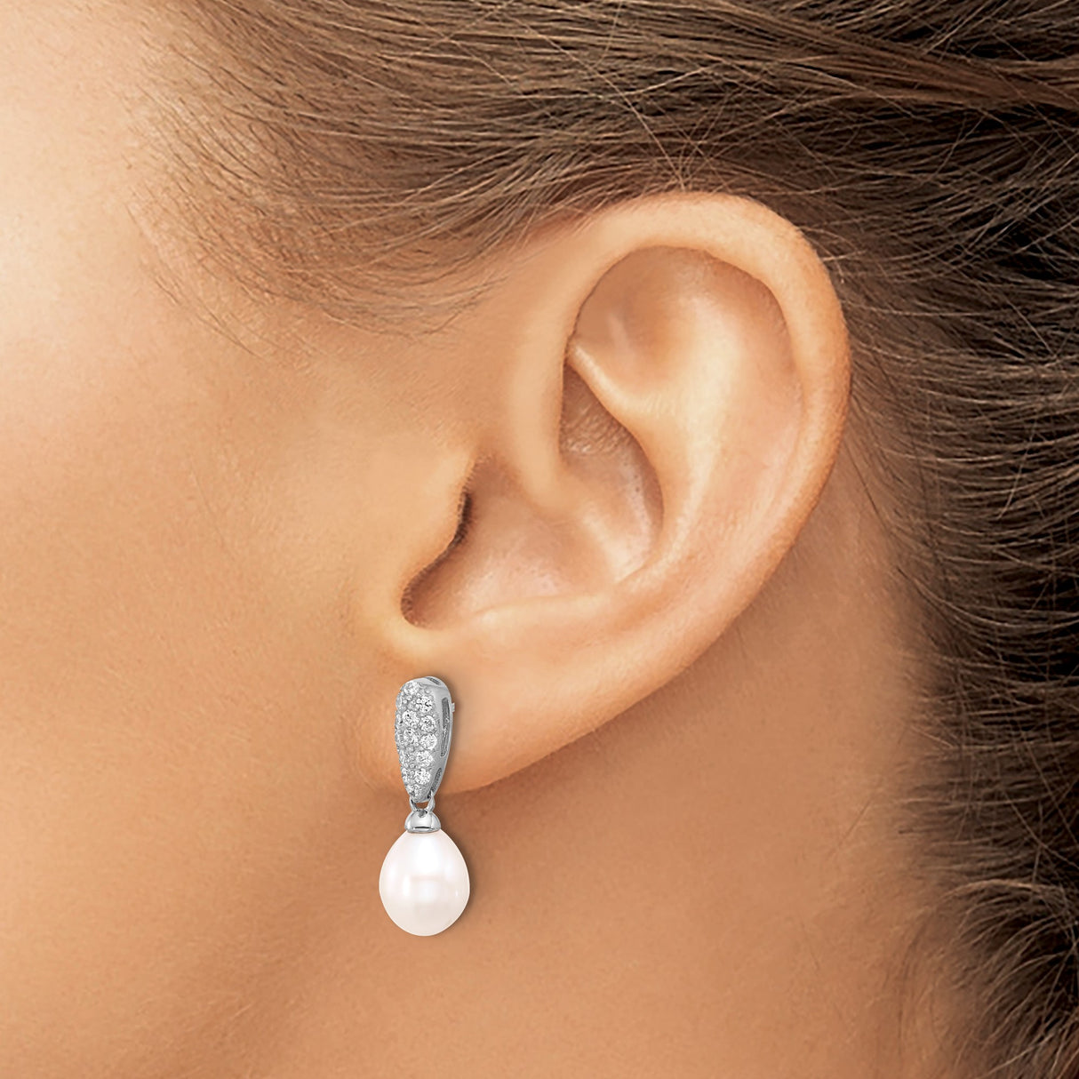 Sterling Silver Drop Earrings with Freshwater Pearls and Cubic Zirconia