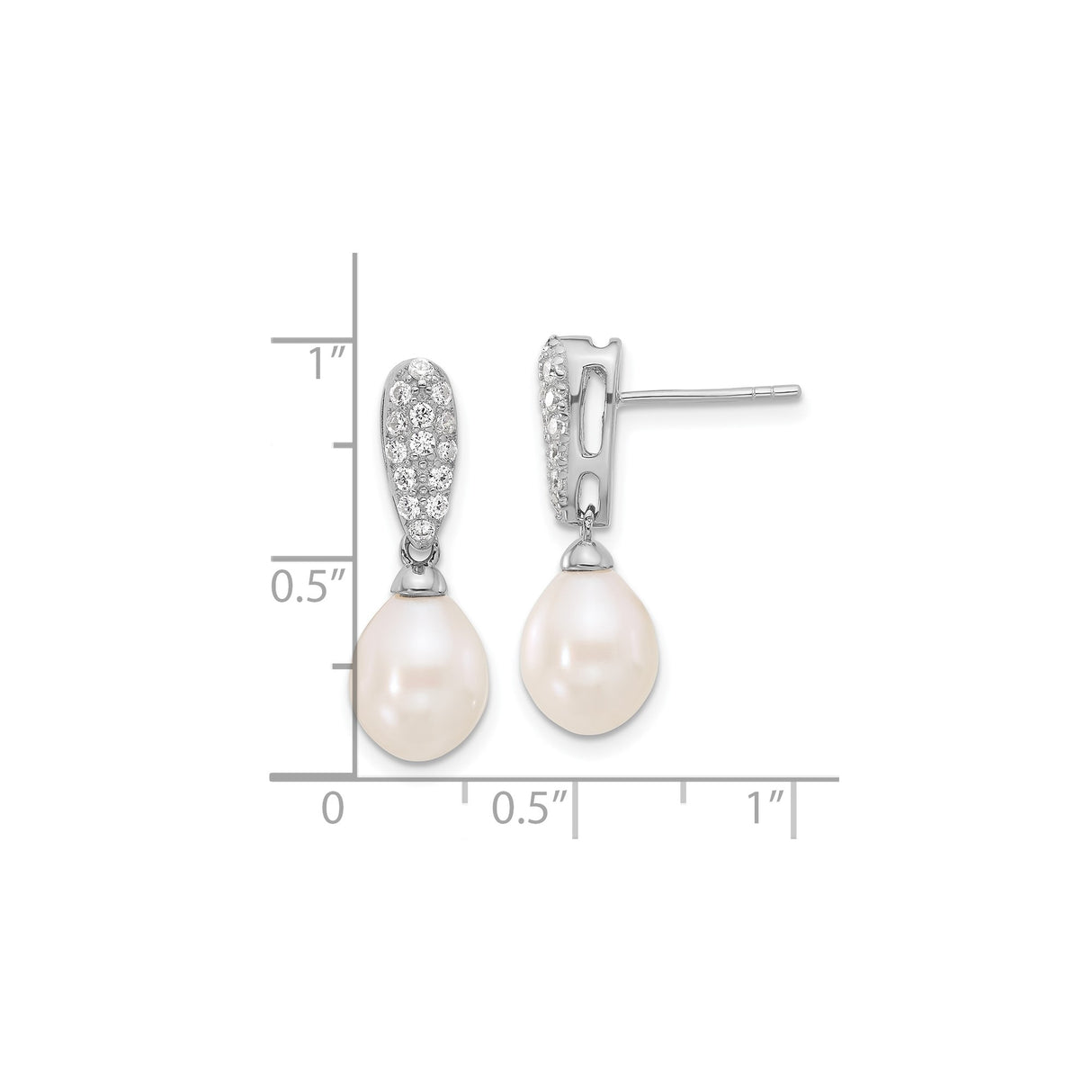 Sterling Silver Drop Earrings with Freshwater Pearls and Cubic Zirconia