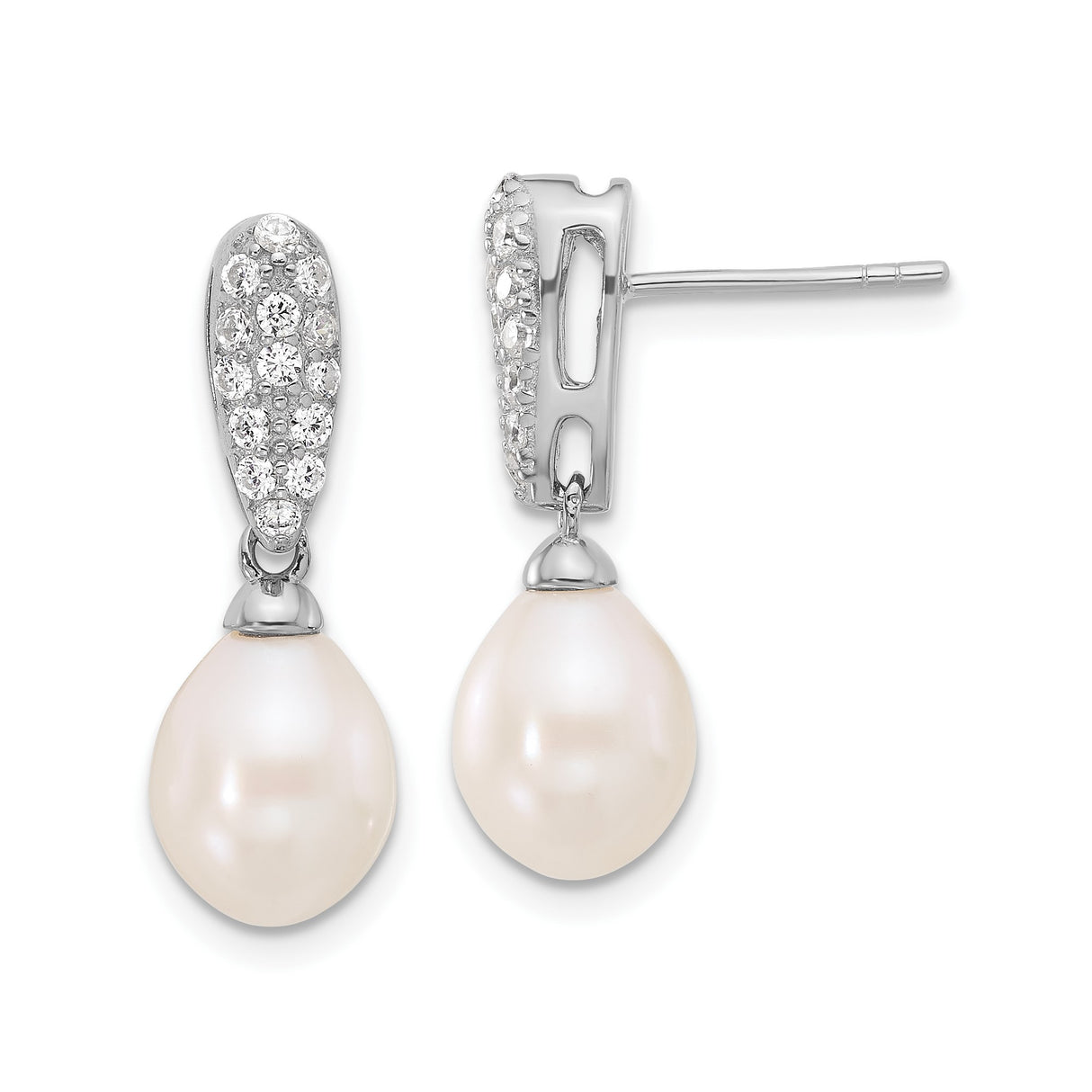 Sterling Silver Drop Earrings with Freshwater Pearls and Cubic Zirconia