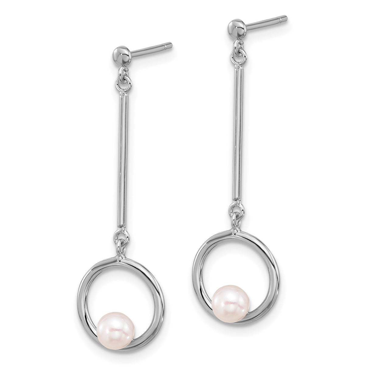 Sterling Silver Drop Earrings with Freshwater Pearl, Open Circle Minimalist Design