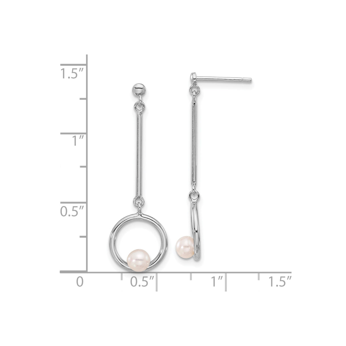 Sterling Silver Drop Earrings with Freshwater Pearl, Open Circle Minimalist Design