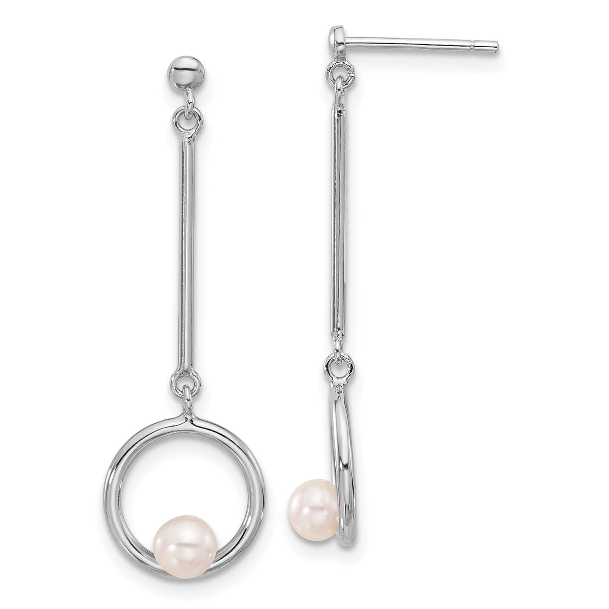 Sterling Silver Drop Earrings with Freshwater Pearl, Open Circle Minimalist Design