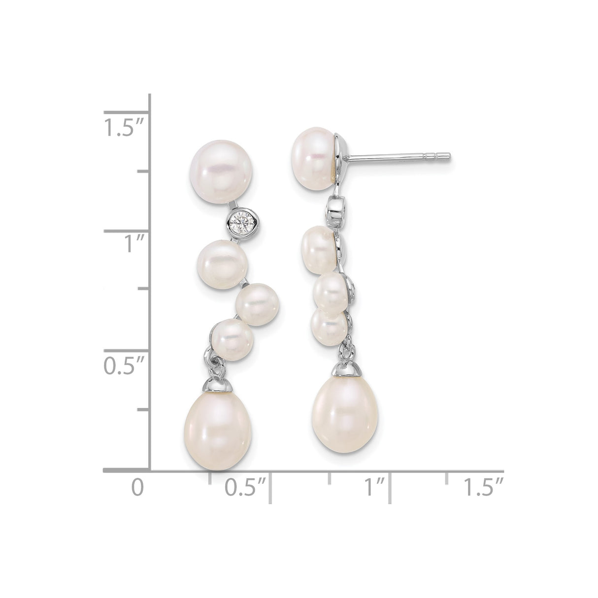 Sterling Silver Dangle Earrings with Freshwater Pearls and Diamond Accent, Bridal Drop Style
