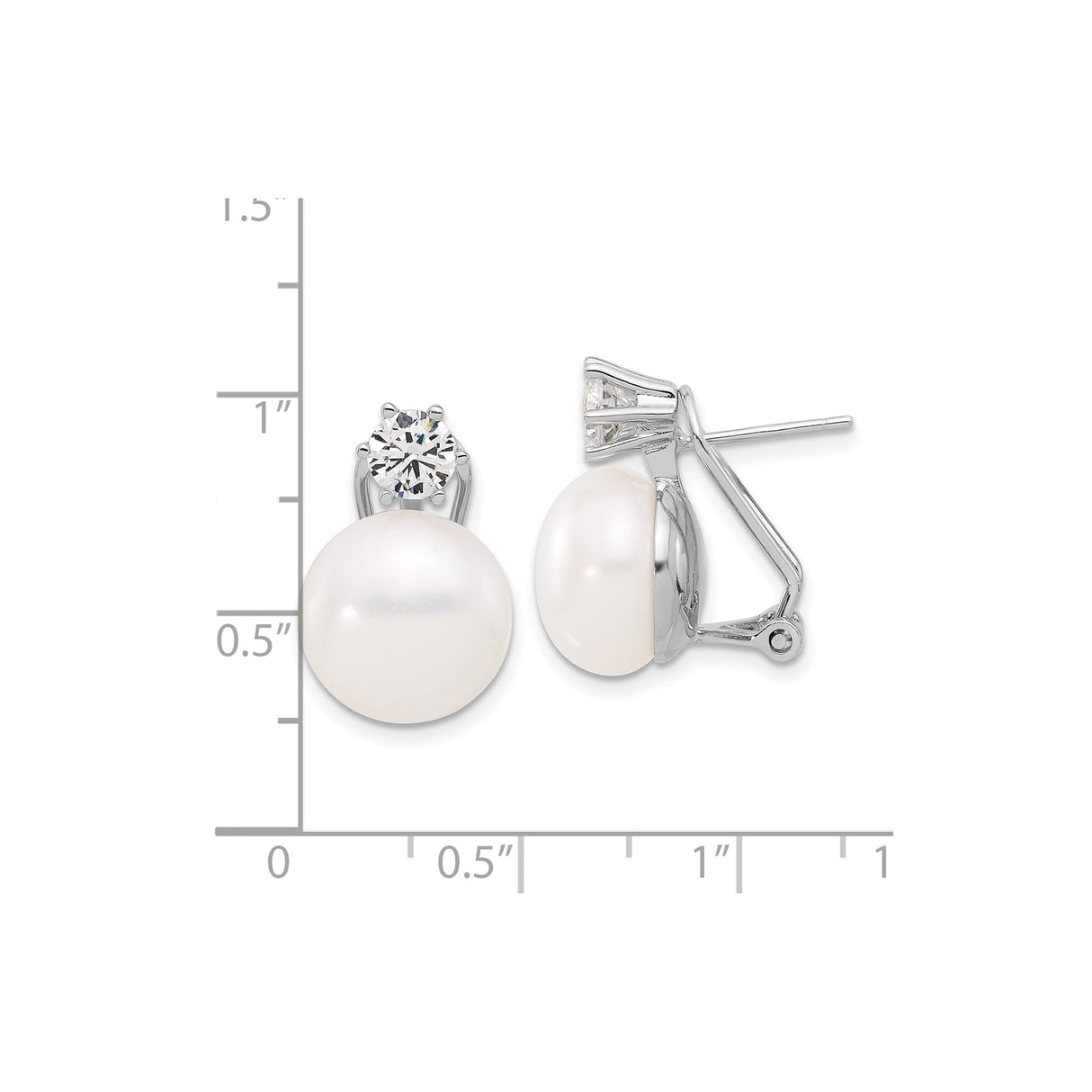 Sterling Silver Stud Earrings with White Cultured Pearls and Cubic Zirconia Accent
