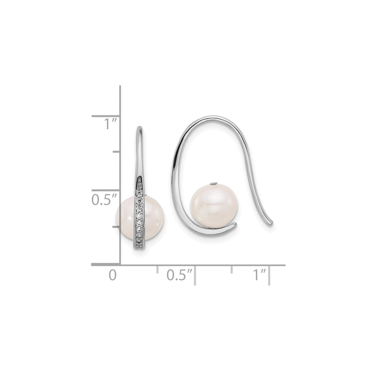 Sterling Silver Drop Earrings with White Freshwater Cultured Pearls and Cubic Zirconia Accents