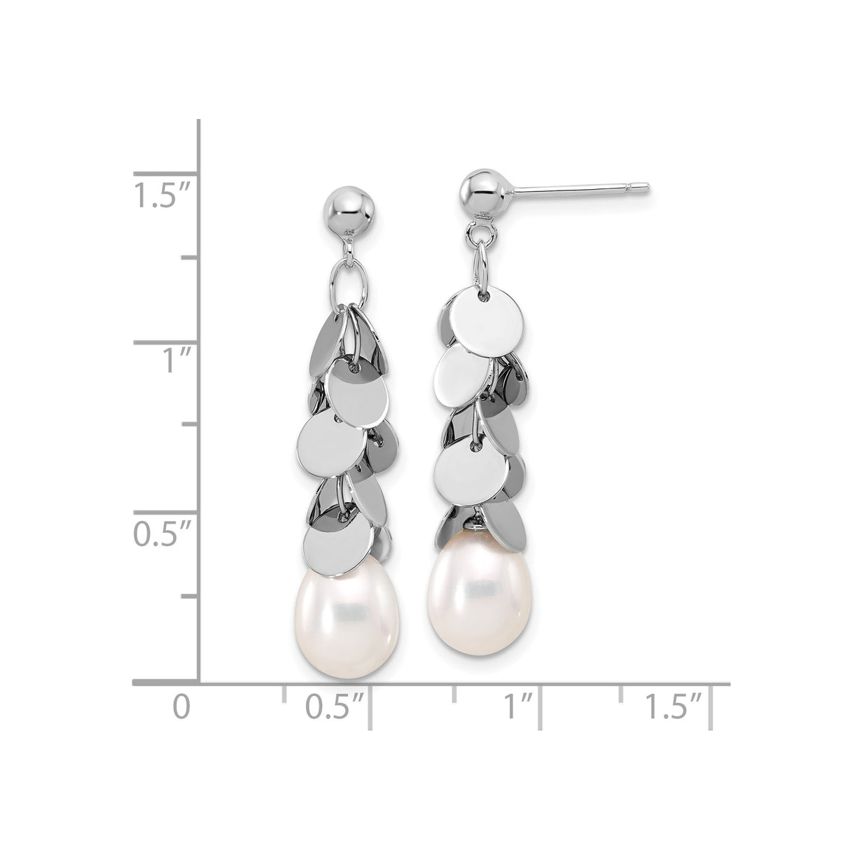Sterling Silver Dangle Earrings with Freshwater White Pearl and Polished Disc Charms