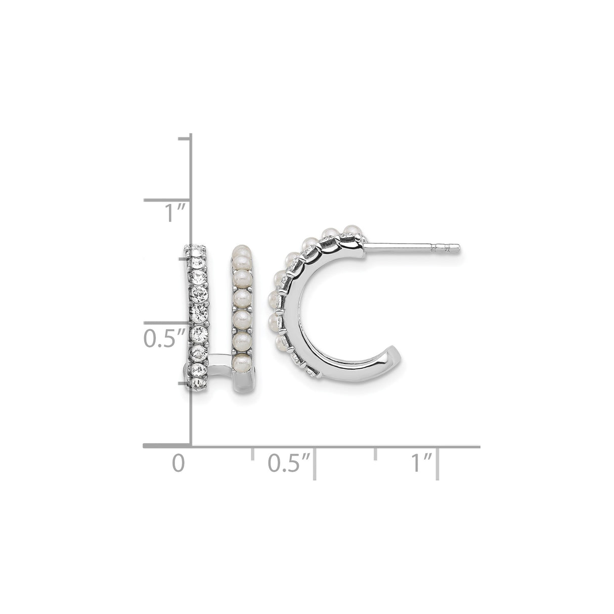 Sterling Silver Hoop Earrings with White Pearls and Cubic Zirconia, Classic Round Design