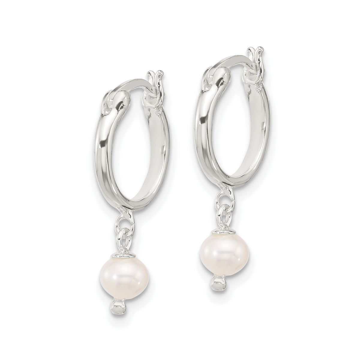 Sterling Silver Hoop Earrings with Dangling Freshwater Pearls, Classic Bridal Style