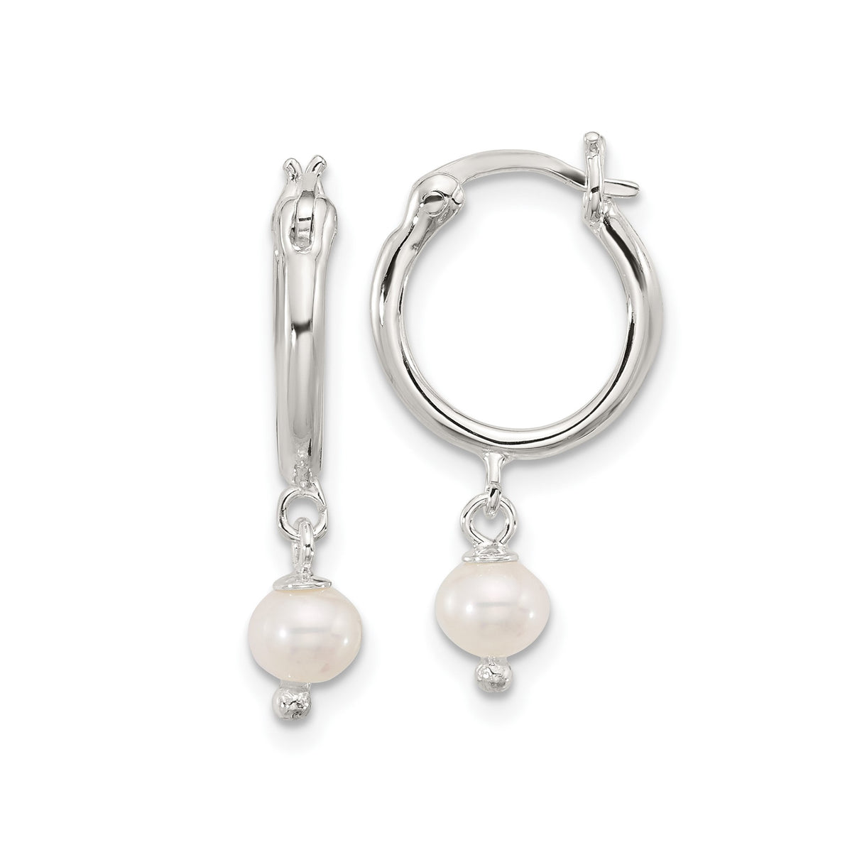 Sterling Silver Hoop Earrings with Dangling Freshwater Pearls, Classic Bridal Style