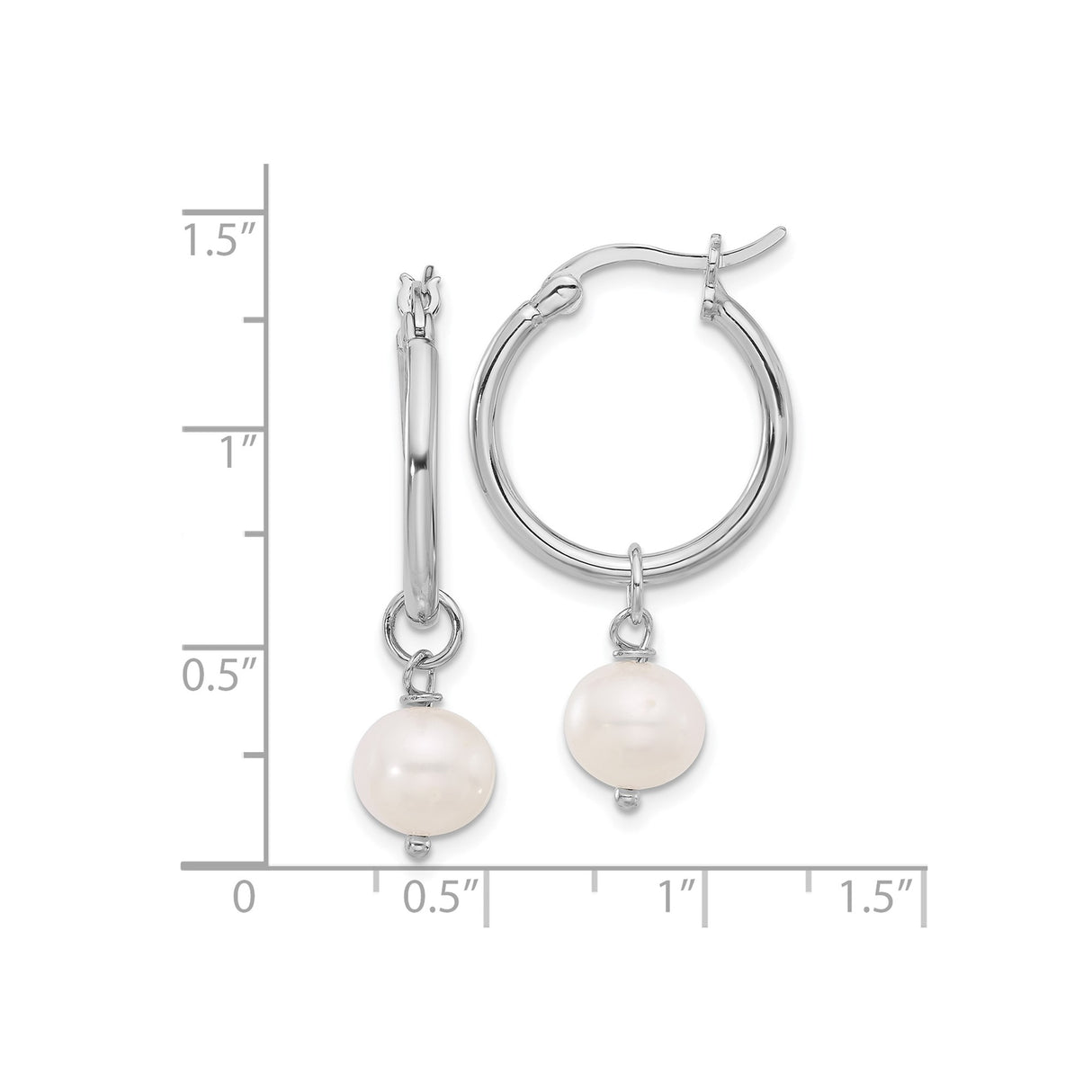 Sterling Silver Hoop Earrings with Dangling White Freshwater Pearls, Classic Minimalist Design