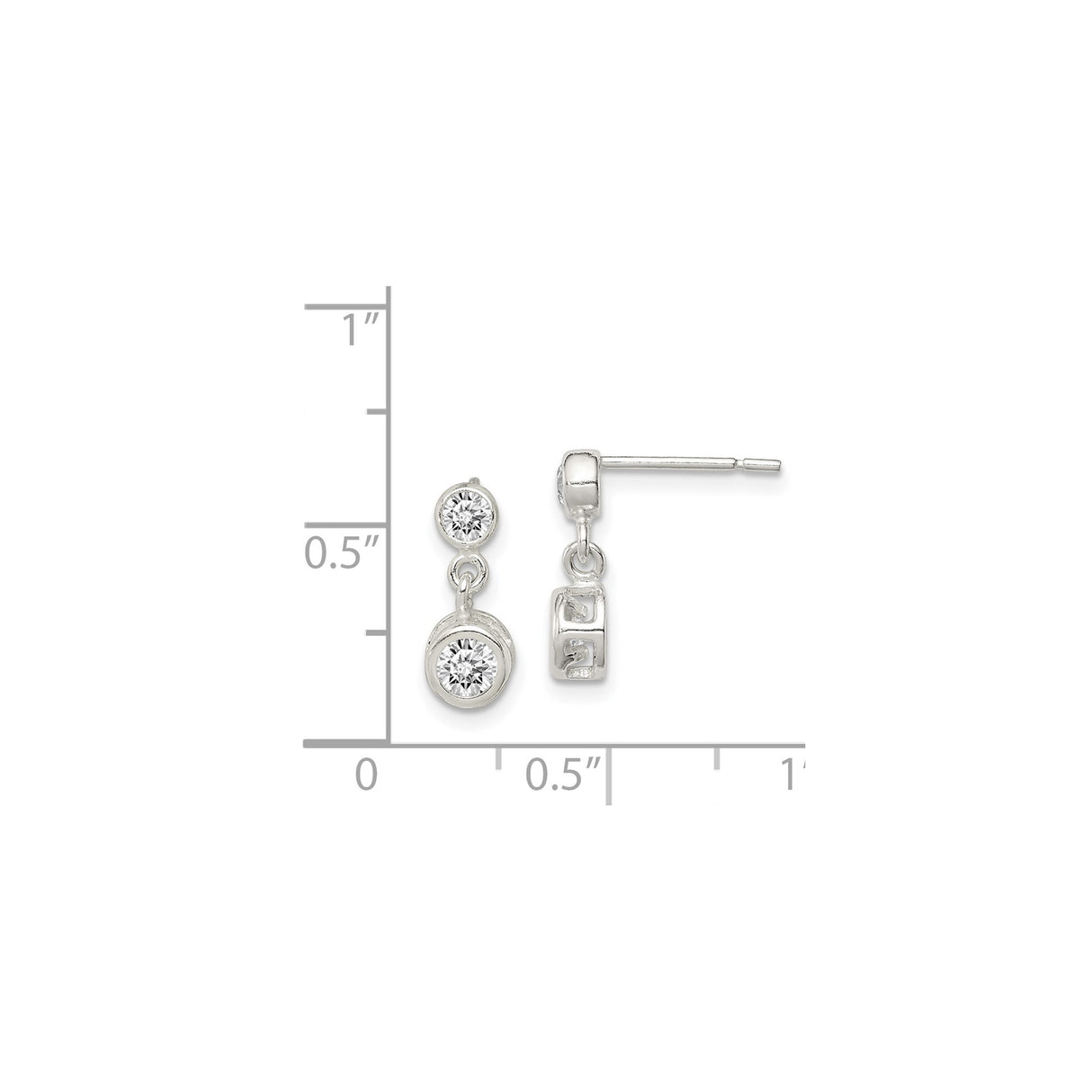 Sterling Silver Dangle Stud Earrings with Cubic Zirconia, Vertical Drop and Open Cube Design